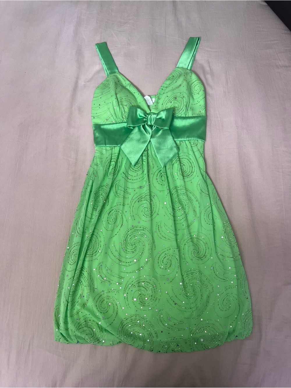 Taboo Bright Green Sparkle Bow Dress